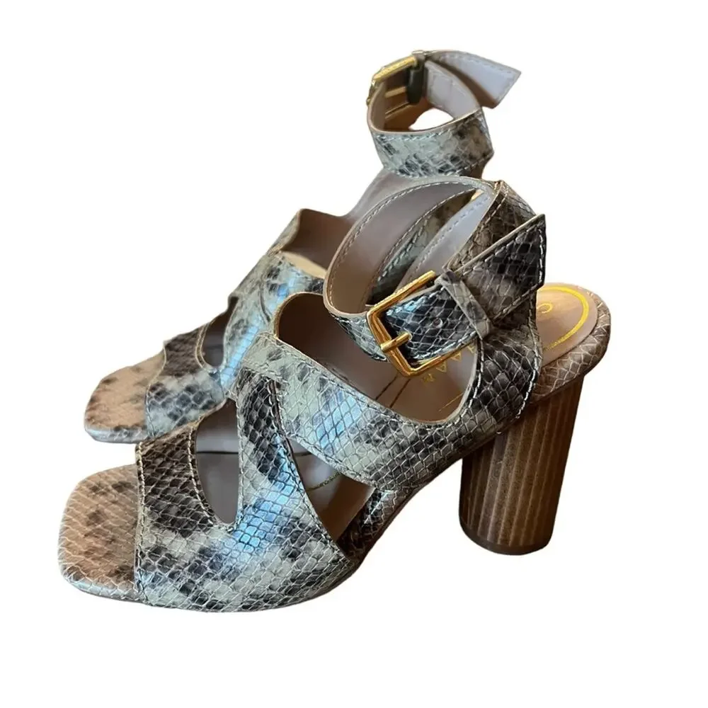 Cole Haan Reina City Sandals Leather Snake Print Ankle Strap Heels NEW Size 5